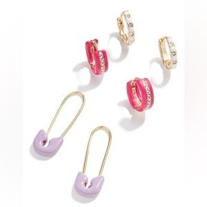 Baublebar Maisie Set of 3 Earrings in Pink Purple Gold